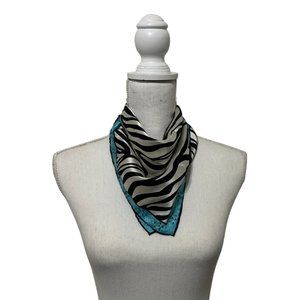 Vintage Harold's Scarf Sheer 100% Silk Women Zebra Stripes Pattern Blue Border